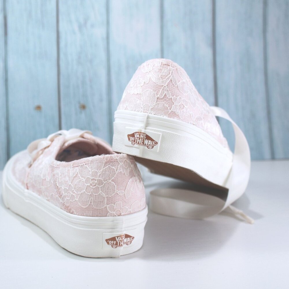 Blush Vans with Ivory Lace –Handmade Bridal Lace Vans, Custom Wedding Sneakers